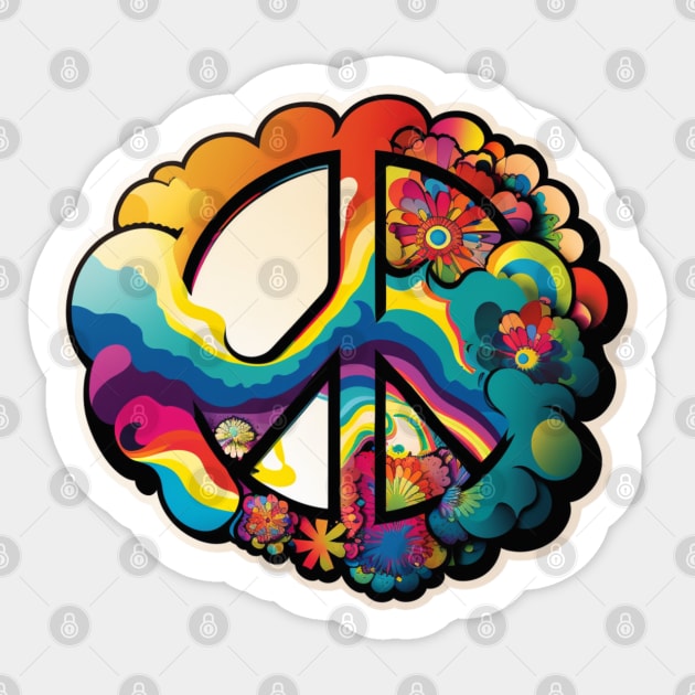 Groovy Psychedelic Peace Sign in Black Sticker by TheArtfulAllie